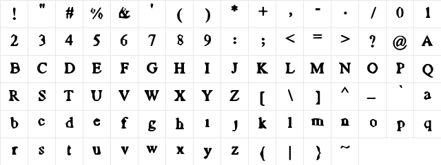 Mope Regular  glyph index