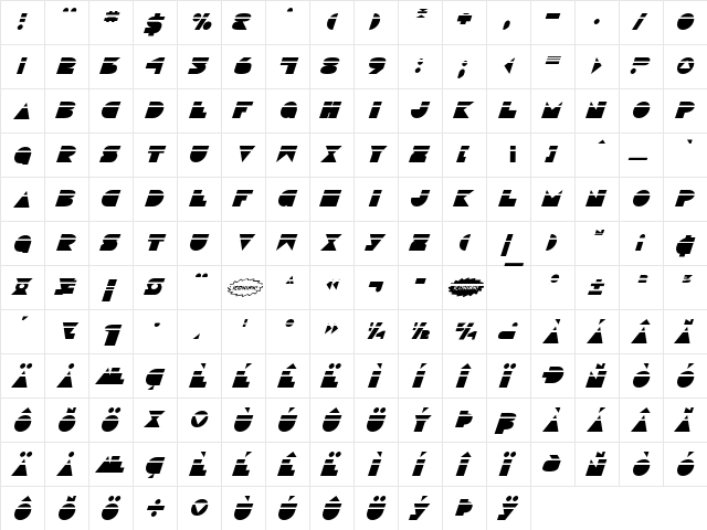 Disco Deck Laser Italic Laser Italic  glyph index