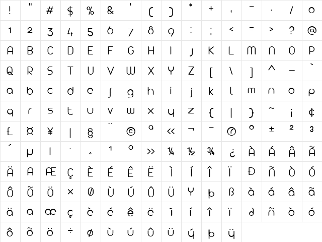 Arista 2.0 Light Regular  glyph index