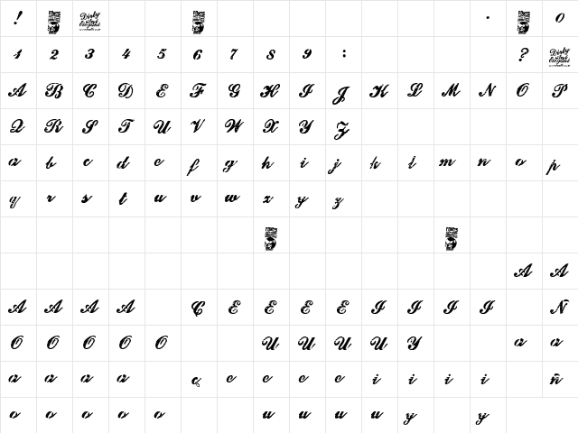 Dirty And Elegant Regular  glyph index