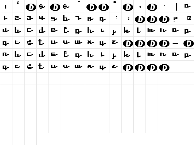 Satellites Regular  glyph index