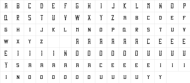 Dezert Demo Dash Regular  glyph index