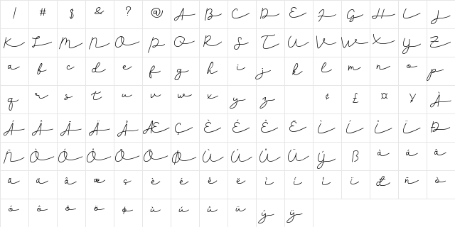 Herliana Regular  glyph index