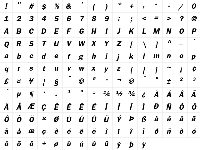 ITC Franklin Gothic Demi Oblique  glyph index