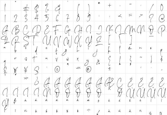 The Imaginations Regular  glyph index