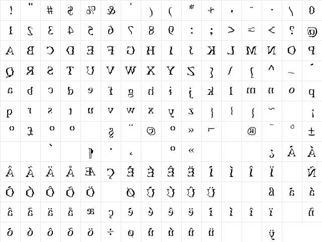 Caaarc Regular  glyph index