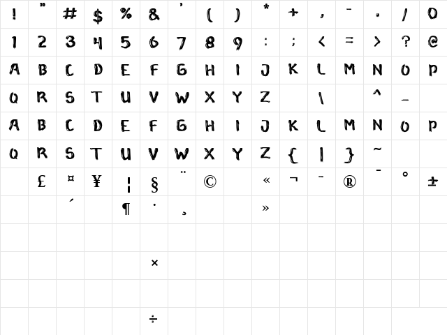 Wildness Bold  glyph index