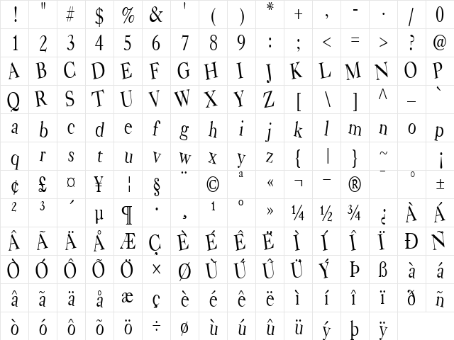 Bear Regular  glyph index