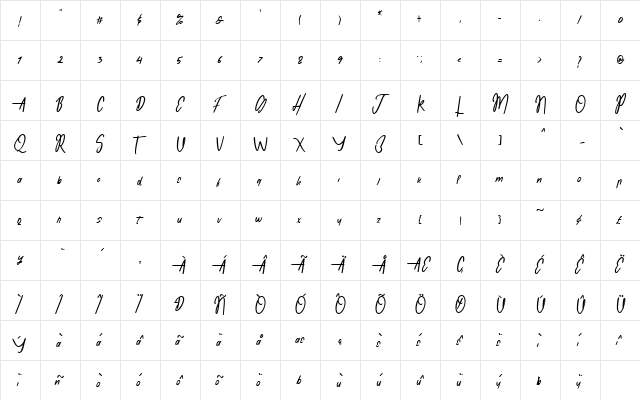 Monopoly Regular  glyph index