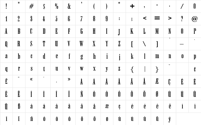 Amossa Regular  glyph index