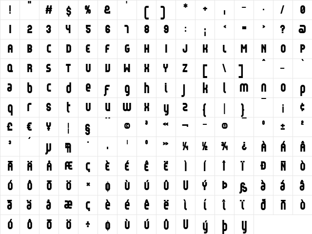 Reflex - Black Regular  glyph index