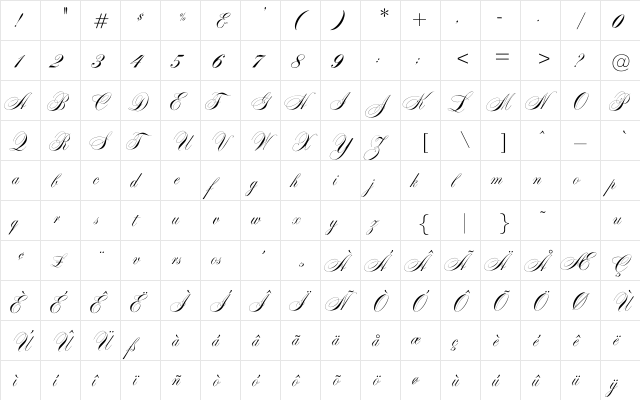 Swanson Regular  glyph index