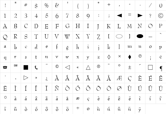 CgBernhardModernRoman Medium  glyph index