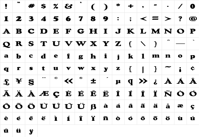 OSWALDblack Ex Regular  glyph index