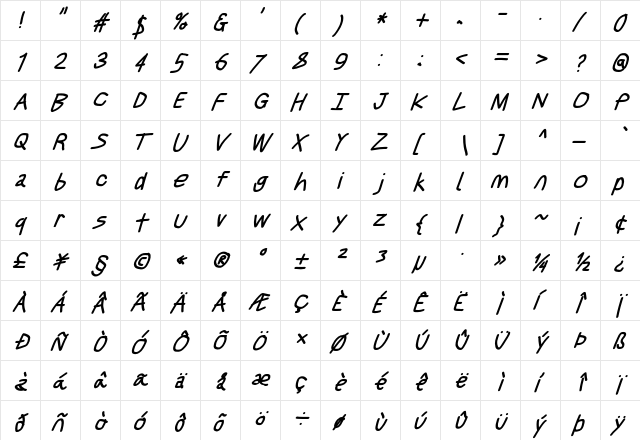 Just Breathe BdObl7  glyph index