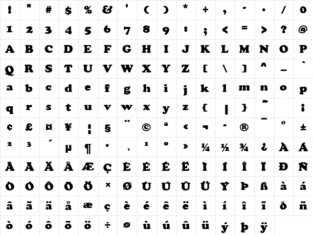 CooperBlaP Regular  glyph index