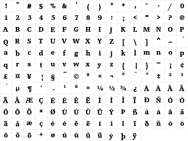 AccoladeEF Bold  glyph index