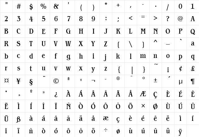 BenguiatCdMdITC Medium  glyph index
