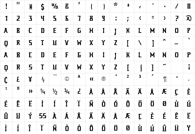 ConcavexCaps Regular  glyph index