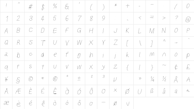 Kabina BookObl  glyph index