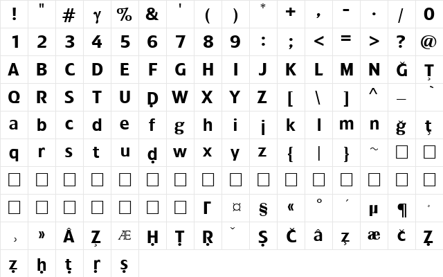 Amazigh Treacyfaces Medium  glyph index
