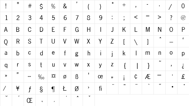 NewGothic Regular Regular  glyph index