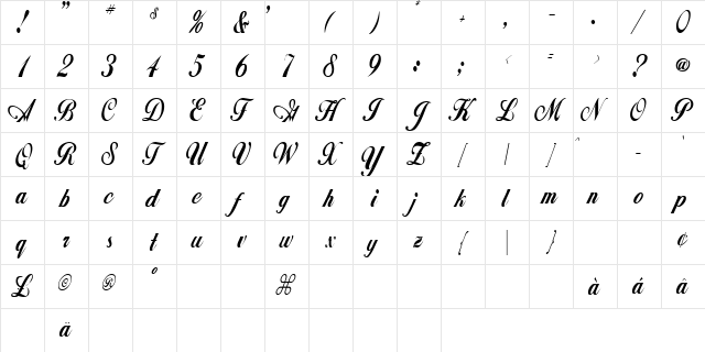 ZimmermanCondensed Regular  glyph index