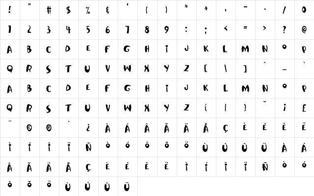 JollyJack Regular  glyph index