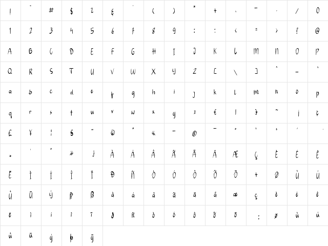 Winter Sonata Regular  glyph index
