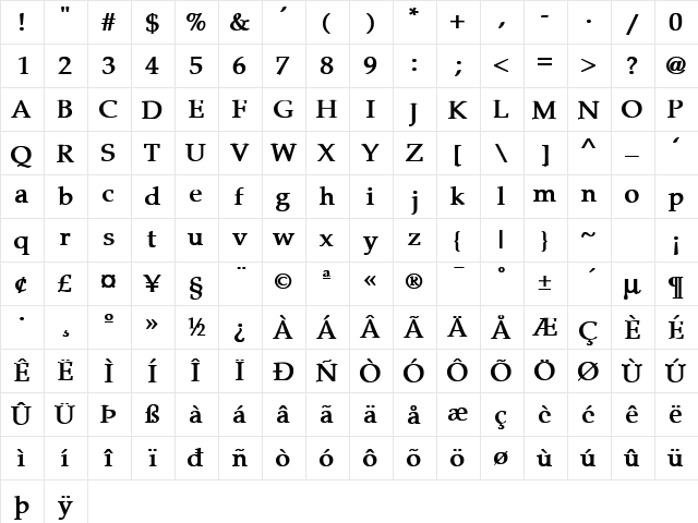 Palomar-Bold Normal  glyph index