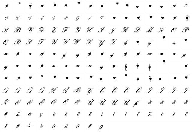Deep Lov Regular  glyph index