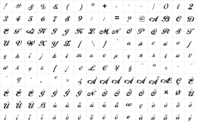 Constitution LT Regular  glyph index