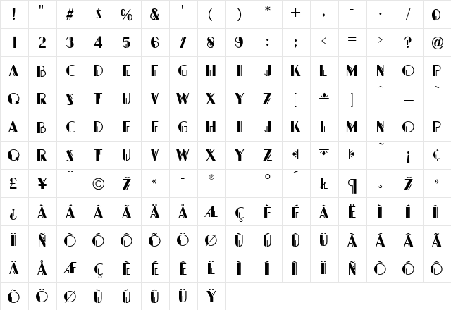 Grock Regular  glyph index