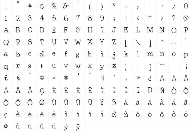 SarahfSlob Regular  glyph index