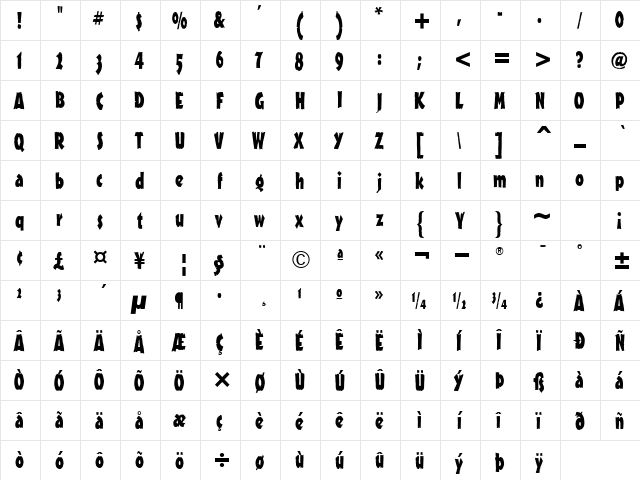 OutbackITC Black  glyph index
