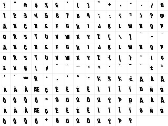 Dread Ringer Leftalic Italic  glyph index