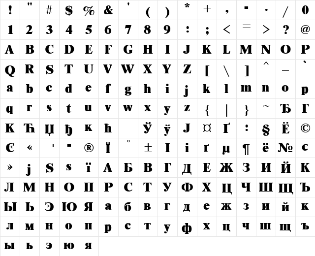 NewtonXCTT Regular  glyph index