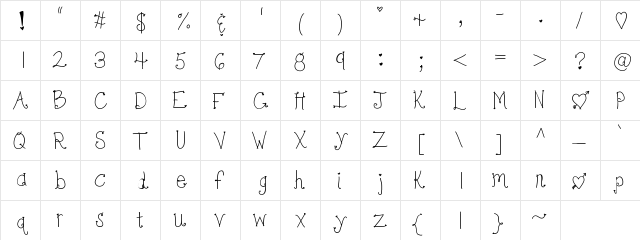 KBBonjourSweetheart Medium  glyph index