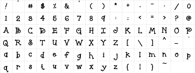 PC Whimsey Regular  glyph index