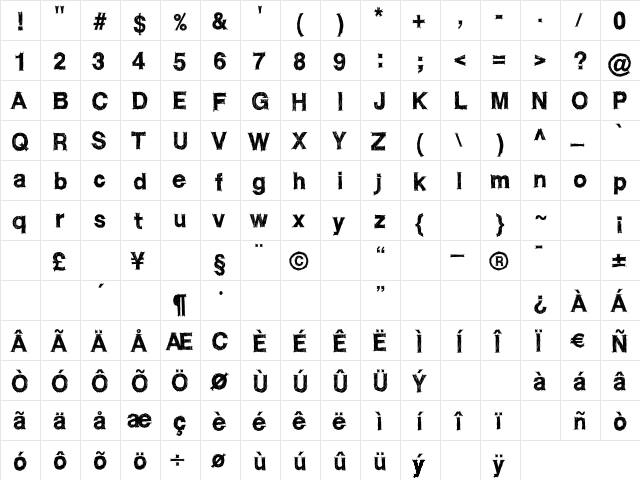 WC ROUGHTRAD BETA Bold  glyph index