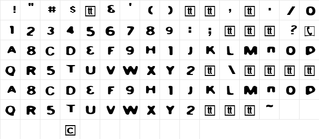 BurnYourPhone Regular  glyph index