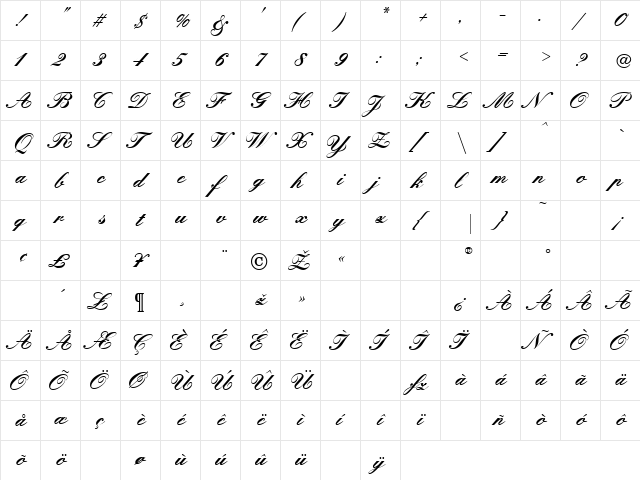 Kunstler Bold Regular  glyph index