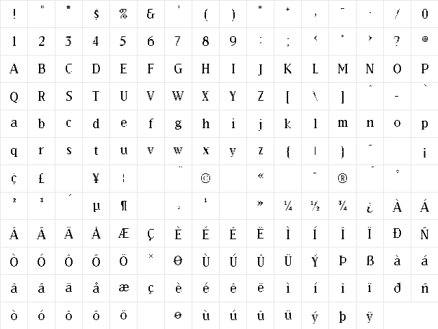 EmigreFourTeen Regular  glyph index