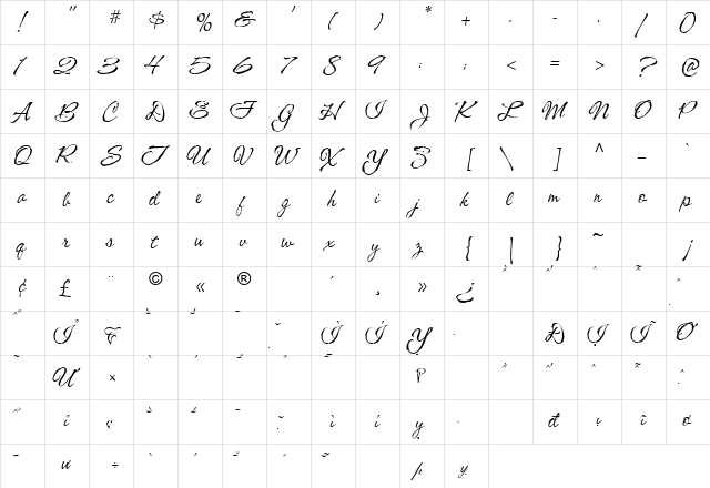 Vni 30 Shishoni Brush Regular  glyph index