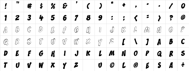 CC Splashdown Medium  glyph index