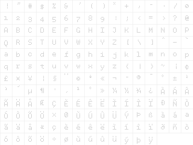 BPdots Light  glyph index