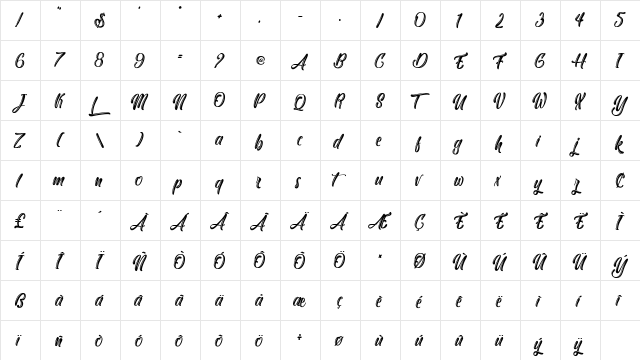 Yakuza Lobster Regular  glyph index