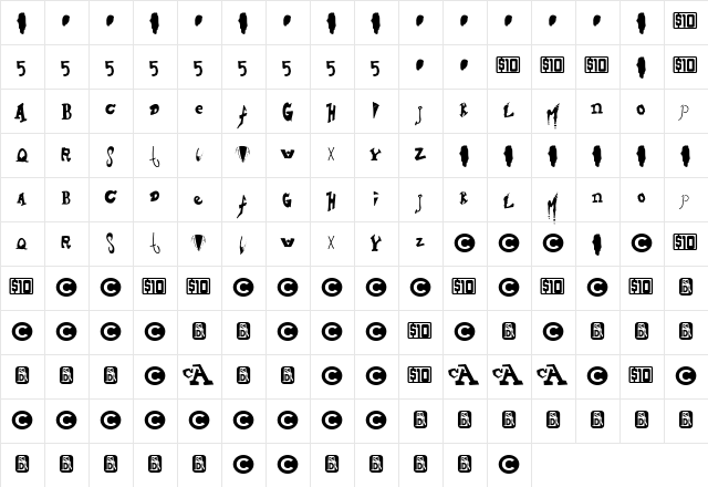 Hieronymous Regular  glyph index