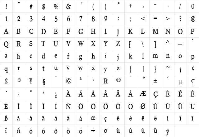 TCAdministerHandtooledCond Roman  glyph index