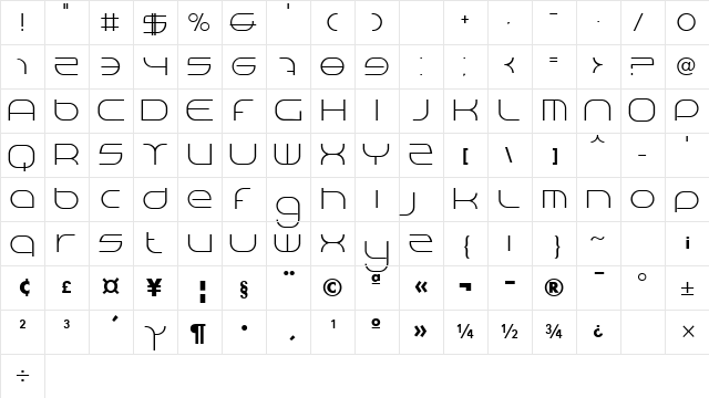 BN Niv 5000 Regular  glyph index